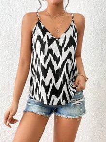 SHEIN Privé Áo khoác và áo lót dành cho xe tăng nữ Tất cả trên in Giải trí - Đen và trắng - Xem 3