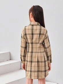 SHEIN 女童經典格子收腰長袖襯衫洋裝