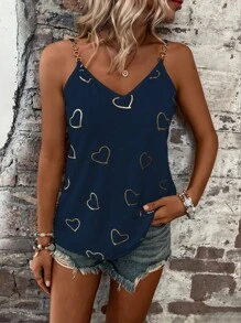 SHEIN LUNE Áo khoác và áo lót dành cho xe tăng nữ Chuỗi Tim Giải trí - Màu xanh hải quân - Xem 1