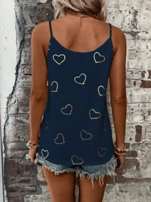 SHEIN LUNE Áo khoác và áo lót dành cho xe tăng nữ Chuỗi Tim Giải trí - Màu xanh hải quân - Xem 2