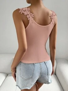 SHEIN Privé 拼接水溶蕾絲上衣 - 粉色 - 查看 2