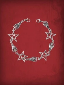 ROMWE Grunge Punk 1入組時尚鐵合金星星和蝙蝠裝飾手鏈適合女士日常裝飾 - 銀色 - 查看 1