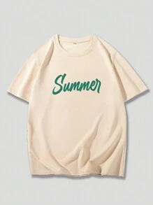 ROMWE MEN Street Life Men Slogan & Cartoon Graphic Drop Shoulder Tee - Khaki - View 2