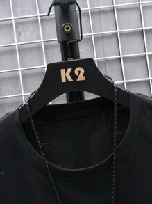 Manfinity LEGND Hombres Camiseta de hombros caídos con estampado de figura y letra - Negro - Ver 5