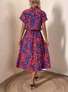 SHEIN LUNE 滿版印花蝙蝠袖連衣裙 - 彩色 - 查看 2