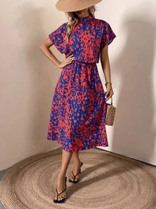 SHEIN LUNE 滿版印花蝙蝠袖連衣裙 - 彩色 - 查看 6