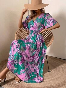 SHEIN VCAY Đầm Buộc lại Trọn gói Dải chun Hoa Tất cả trên in Boho - Nhiều màu - Xem 3