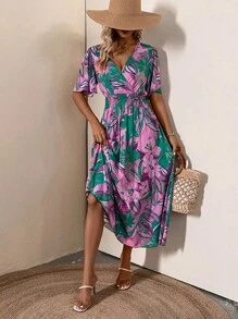 SHEIN VCAY Đầm Buộc lại Trọn gói Dải chun Hoa Tất cả trên in Boho - Nhiều màu - Xem 6