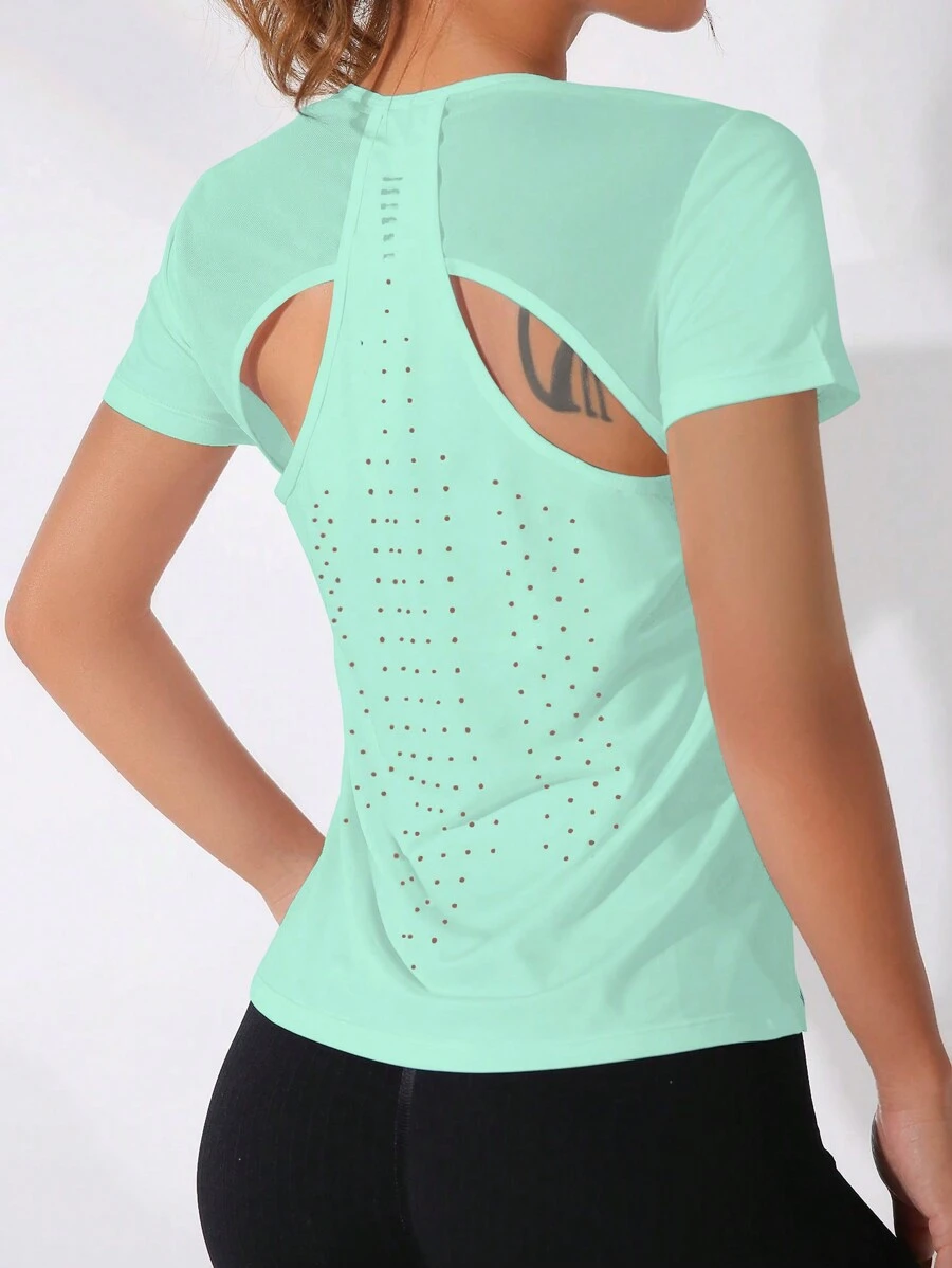 Gameset SHEIN Sport 女士纯色插肩袖运动上衣/无缝/拇指孔健身背心 - 薄荷藍 - 查看 1