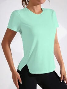 Gameset SHEIN Sport 女士纯色插肩袖运动上衣/无缝/拇指孔健身背心 - 薄荷藍 - 查看 2