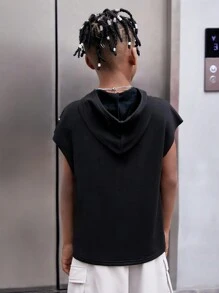 SHEIN Áo tay ngắn dáng rộng phong cách đường phố dành cho bé trai tuổi teen, in chữ lớn. - màu đen - Xem 2