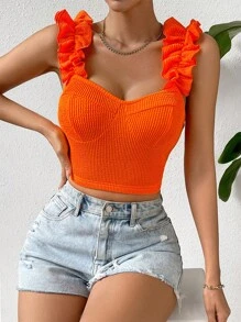 Chiquease Ruffle Trim Bustier Crop Cami Top
