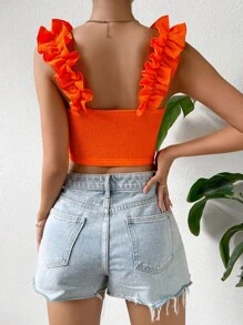 Chiquease Ruffle Trim Bustier Crop Cami Top