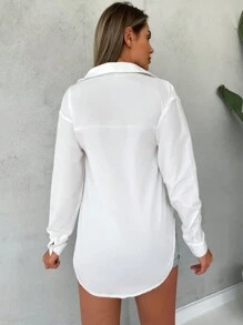 Cottnline 抽象人物圖案落肩袖襯衫 - 白色 - 查看 2