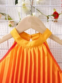 Young Girl Ombre Pleated Halter Dress - Orange - View 3