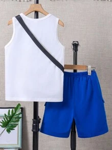 SHEIN 男大童背心上衣和翻蓋口袋短褲和包