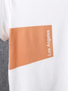 SHEIN 男大童字母圖案拼接面T恤和翻蓋口袋長褲 - 彩色 - 查看 4