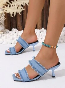 Women's Fashionable Blue High Heel Sandals - Baby Blue - View 3