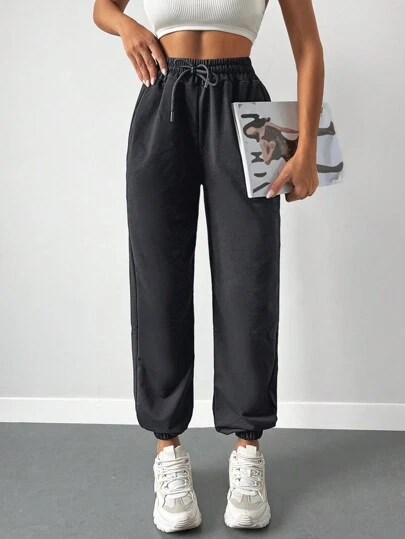 EURMUSE Solid Drawstring Waist Joggers