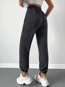 EURMUSE Solid Drawstring Waist Sweatpants - Dark Grey - View 2