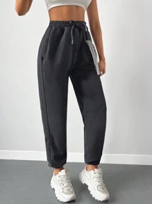 EURMUSE Solid Drawstring Waist Sweatpants - Dark Grey - View 5