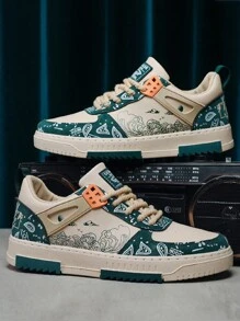 Men's Stylish Printed Pattern Color-block Sneakers - Multicolor - View 1