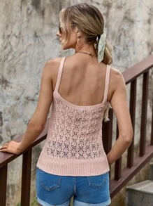 EURMUSE Solid Pointelle Knit Top - Pink - View 2