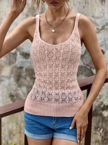 EURMUSE Solid Pointelle Knit Top - Pink - View 4