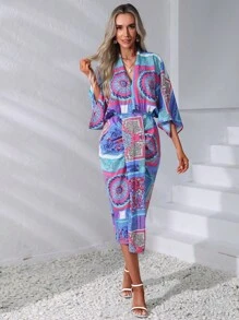 GENKIRA Đầm Chia Chắp vá Bộ lạc Boho - Nhiều màu - Xem 1