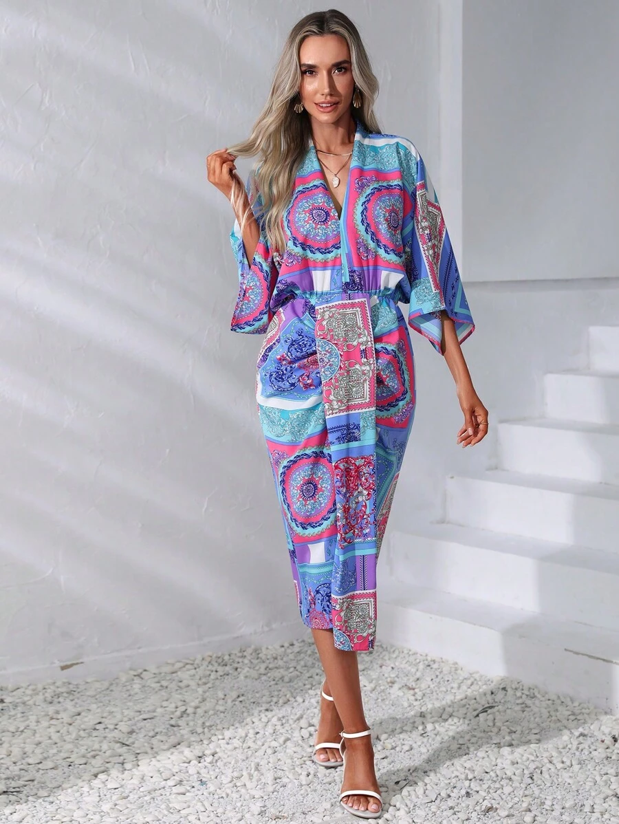 GENKIRA Đầm Chia Chắp vá Bộ lạc Boho - Nhiều màu - Xem 1