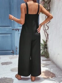 SHEIN VCAY Solid Wide Leg Cami Jumpsuit - Black - View 2