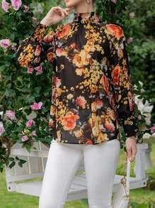 SHEIN Clasi Áo sơ mi nữ Tất cả trên in Hoa Boho - màu đen - Xem 3