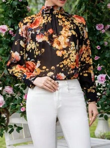 SHEIN Clasi Áo sơ mi nữ Tất cả trên in Hoa Boho - màu đen - Xem 4