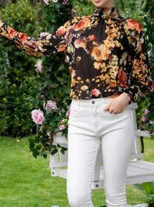 SHEIN Clasi Áo sơ mi nữ Tất cả trên in Hoa Boho - màu đen - Xem 6