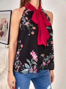 Boho Bloemen Blouse Knoop Vooraan