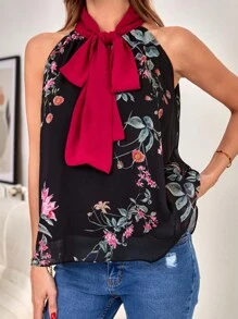 Boho Bloemen Blouse Knoop Vooraan