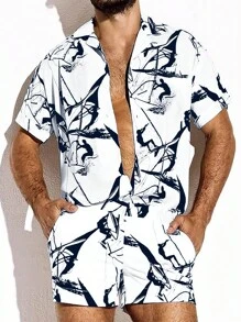 Manfinity RSRT Men Figure Graphic Shirt & Shorts - Black - View 1