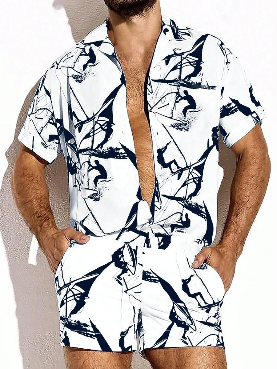 Manfinity RSRT Men Figure Graphic Shirt & Shorts - Black - View 1