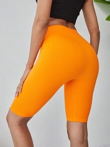 EURMUSE Shorts biker unicolor tejido de canalé - Naranja - Ver 2