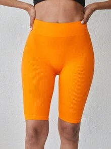 EURMUSE Shorts biker unicolor tejido de canalé - Naranja - Ver 3
