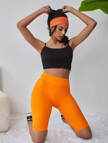 EURMUSE Shorts biker unicolor tejido de canalé - Naranja - Ver 5