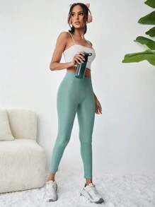 Solid Cropped Leggings - Mint Green - View 3