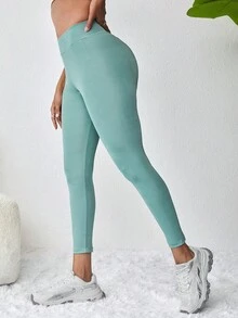 Solid Cropped Leggings - Mint Green - View 5