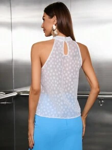 SHEIN Privé Jacquard Keyhole Back Blouse - White - View 2