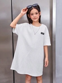 SHEIN Đầm Gái Đắp vá Slogan Giải trí - trắng - Xem 1