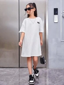 SHEIN Đầm Gái Đắp vá Slogan Giải trí - trắng - Xem 6