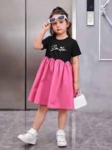SHEIN Cô Gái Trẻ Đồ họa Chữ cái Hai âm Váy Smock - Nhiều màu - Xem 5
