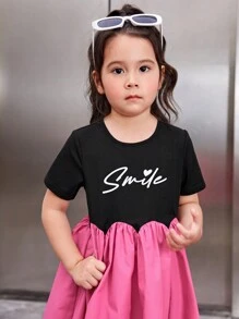 SHEIN Cô Gái Trẻ Đồ họa Chữ cái Hai âm Váy Smock - Nhiều màu - Xem 6