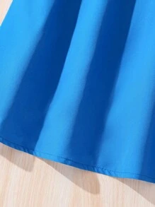 SHEIN 女大童素色不對稱領連衣裙 - 藍色 - 查看 5