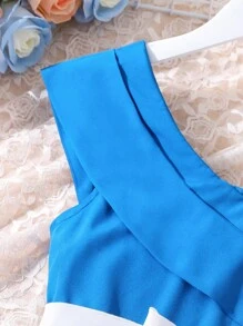 SHEIN 女大童素色不對稱領連衣裙 - 藍色 - 查看 7